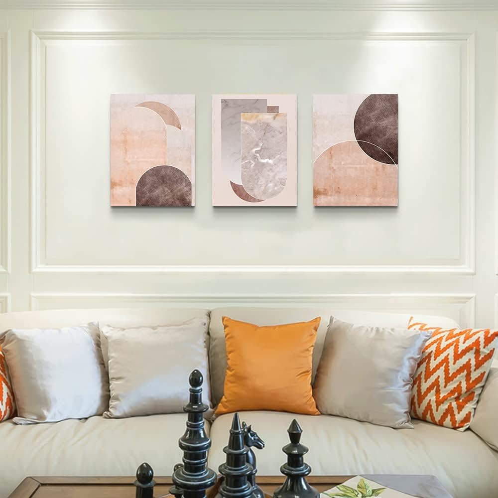AHUASJART Boho Wall Decor Living Room Canvas Wall Art For Office Family Wall Decorations For Bedroom Modern Abstract Geometry Paintings Canvas Pictures Artwork Inspirational Home Decor 3 Pieces Set