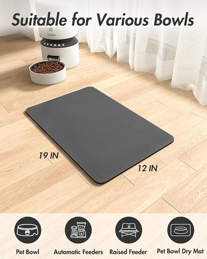 MontVoo-Absorbent Pet Feeding Mat-No Stains Pet Mat for Food and Water Bowl-Quick Dry Cat & Dog Food Mat Water Dispenser Mat-Pet Supplies Mat-Dog Water Bowl Mat for Messy Drinker,（Darkgrey,12"x19"）