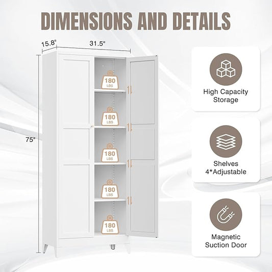 Yizosh Metal Pantry Cabinet, Cupboard