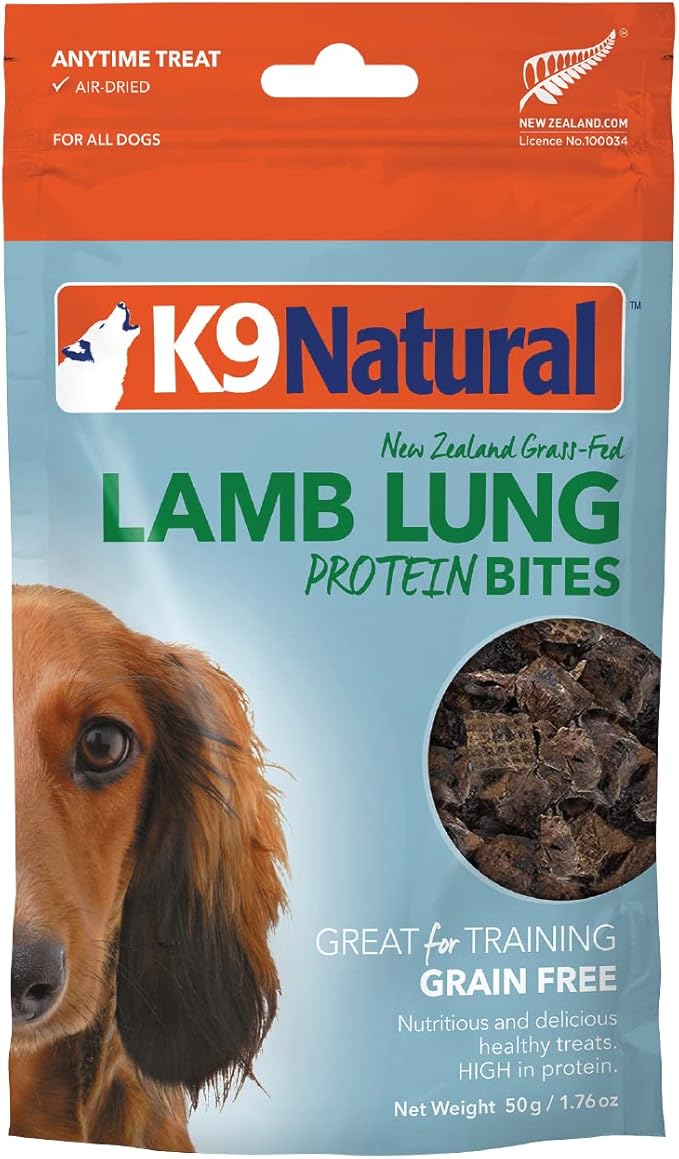 K9 Natural, Freeze-Dried Single Ingredient Dog Treats, High-Value, Low-Calorie Protein Bites for Active Dogs, Healthy Dog Training Treats, Grain-Free Reward, Lamb Lung, 1.76oz (Pack of 2)