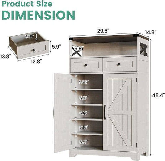 Maupvit Shoe Cabinet with Doors, 6-Tier Farmhouse Shoe Storage Cabinet with 2