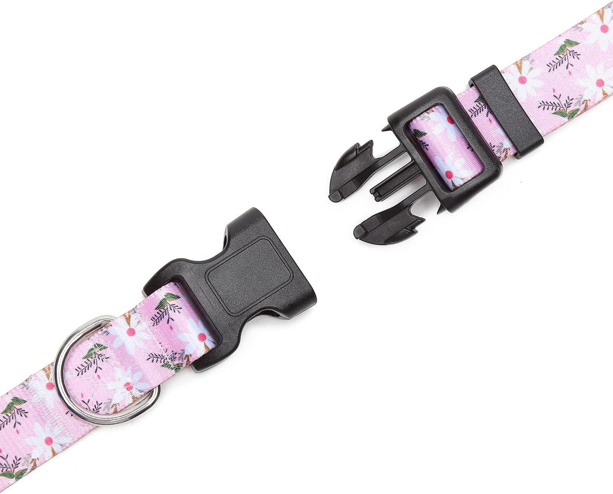 Mercano Adjustable Dog Collar - Special Design Patterns, Soft Nylon Comfortable Durable Pet Collar for Small Medium Large Dogs (M, Pink White Flower)