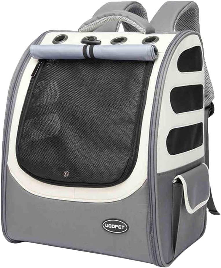 Dog Backpack, Ventilated Pet Hiking Backpack Travel Bag, Airline Approved Cat Backpack for Travel, Hiking, Outdoor Use(Gray)