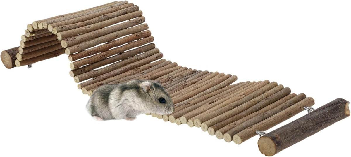 Hamster Bridge,Rat Long Bendy Bridge Wooden Climbing Ladder Cage Accessories for Syrian Hamster Gerbil Mouse Rat, 20.08" L x 5.91" W