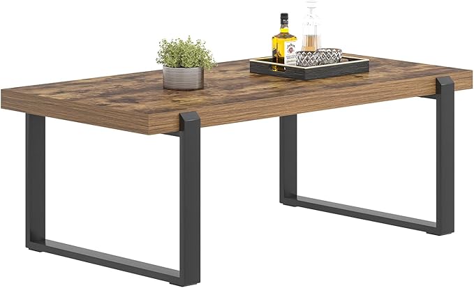 FOLUBAN Coffee Table, Modern Rustic Wood and Metal Center Table, Industrial Rectangle Cocktail Tea Table for Living Room, Brown, 47 Inch