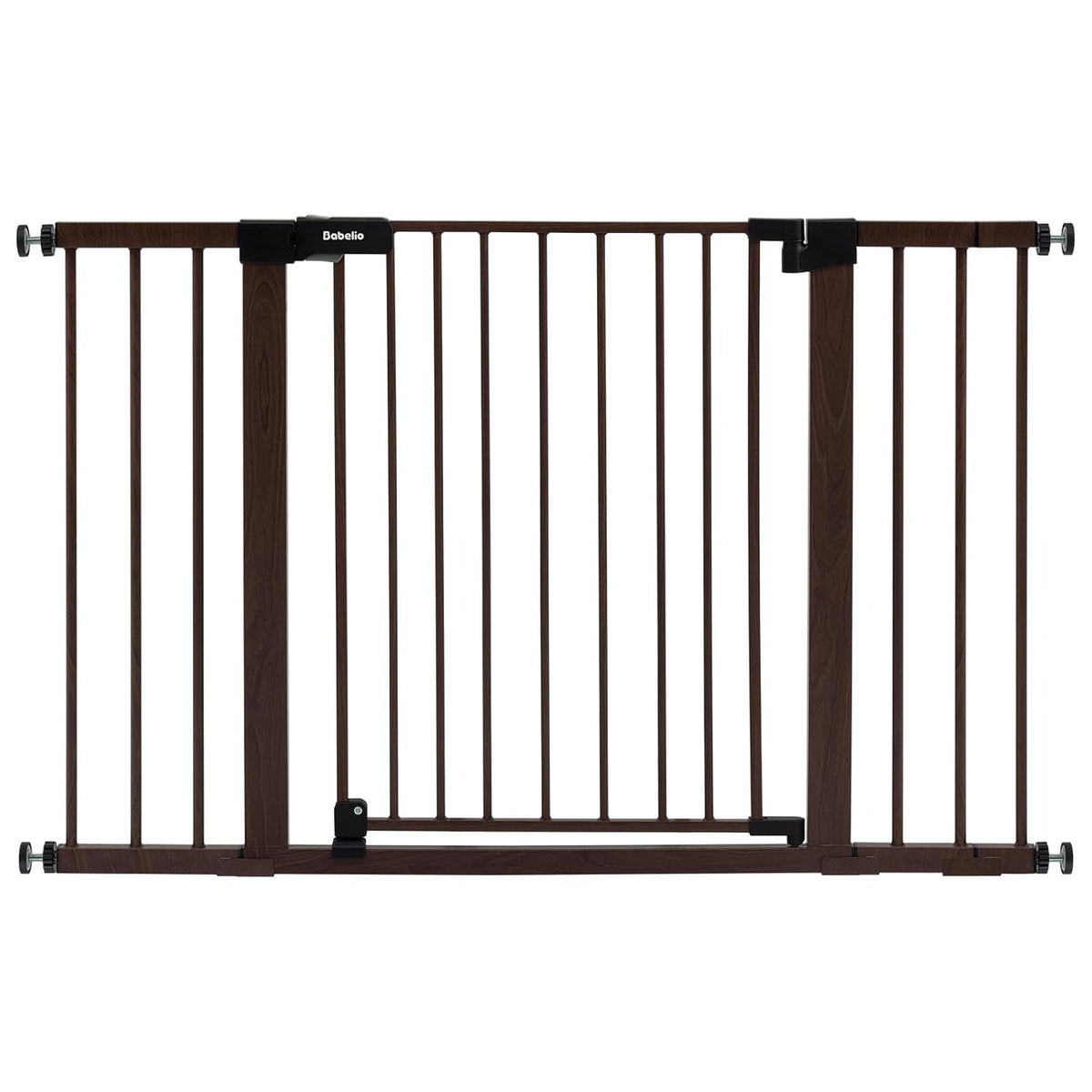 BABELIO Baby Gate with Black Wood Pattern, 29-48 Inch Auto Close Dog Gate for The House, Stairs and Doorways, Pressure Mounted Pet Gate with Door and Y Spindle Rods