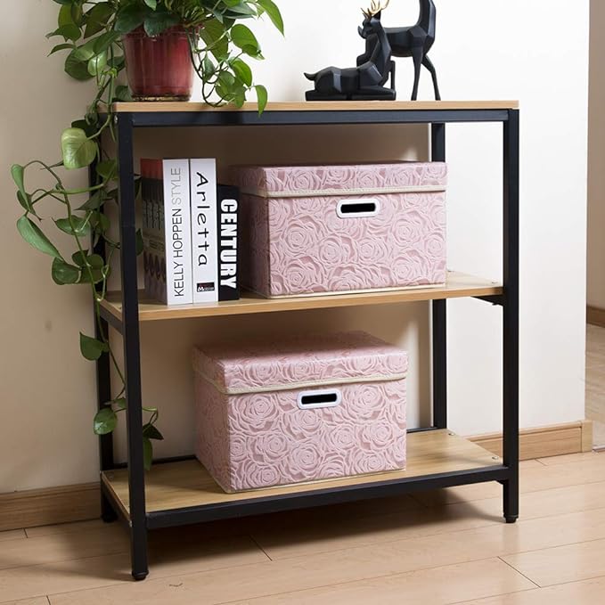 PRANDOM Collapsible Storage Boxes with Lids Fabric Decorative Storage Bins Cubes Organizer Containers Baskets with Cover Handles Divider for Bedroom Closet Living Room 14.9x9.8x9.8 Inch 1 Pack