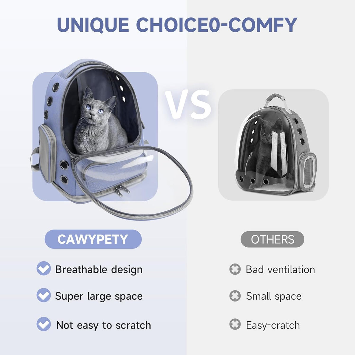 Cat Backpack Carrier, Breathable Cat Carrier Large Space Bubble Pet Backpack for Kitty Small Dog up to 12lbs, Transparent & Foldable Pet Carrier for Travel Hiking (Blue