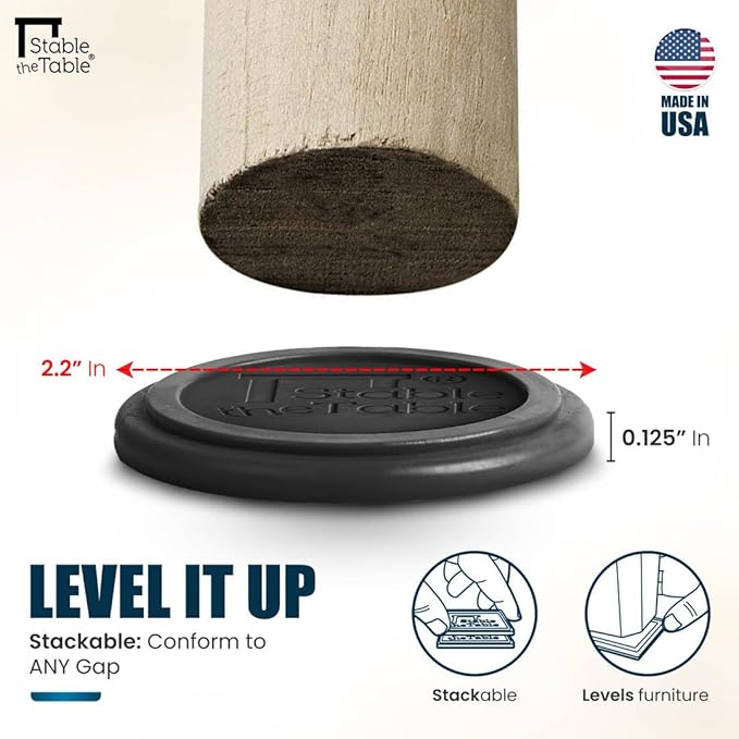 Stable the Table-6 Pack-Black Square, Furniture Leveler & Riser, Anti-Slip Sofa Gripper for Hardwood Floors, Floor Protector, Stacking Furniture Pad, Bed, Desk, Couch & Table Stabilizer, Made in USA