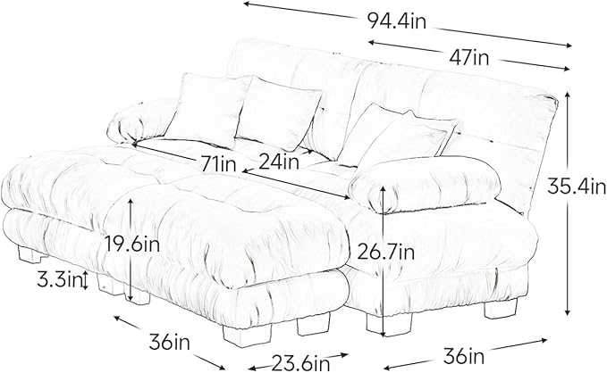 94.4" Loveseat Sofa, 2 Seater Modular Sectional Sofa, Pink Large U Shaped Sectional Couches, Fluffy Chenille Cloud Couch with Ottoman, Deep Seat for Living Room