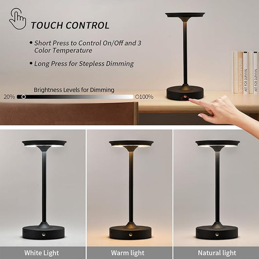 2 Pack Rechargeable Table Lamp, LED Cordless Table Lamp, 5000mAh Battery Operated Portable Table Light,Dimming for Restaurant/Patio/Outdoor(Black)