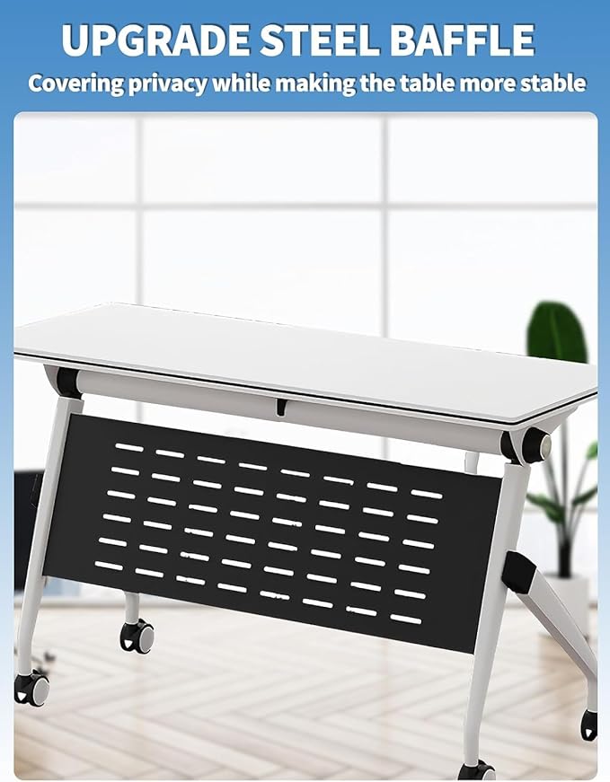 YUOXU Conference Room Table,Folding Conference Table,Flip Top Mobile Desk with Locking Silent Casters-Space Saving Rolling Table for Training Room, Office, Classroom (4, 55.12 * 23.62 * 29.53")