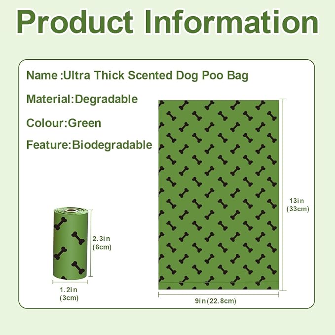 Green Dog Poo Bags Lavender scent -120 Large Biodegradable Poop Bags, Extra Thicken Strong Corn Starch Blended Compostable Leak Proof Poop Waste Bag for Dogs