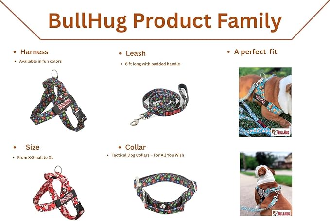 Adjustable Dog Harness– No Pull, No Choke – for English Bulldogs, French Bulldogs, Pugs & Broad-Chested Breeds – Easy, Safe Walks (Fiesta, Medium)