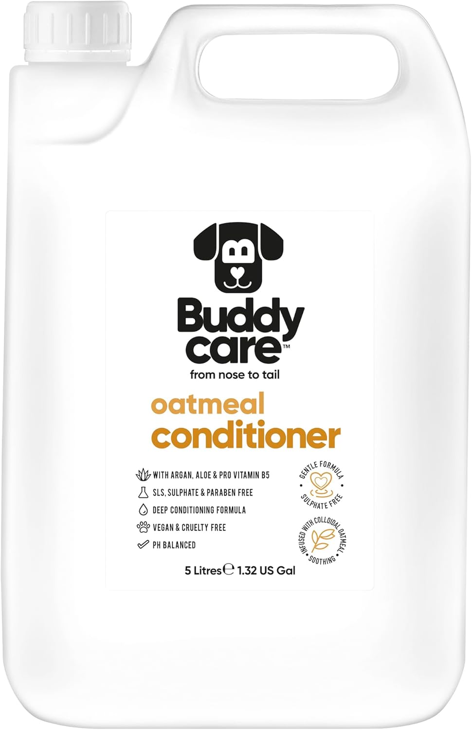 Oatmeal Dog Conditioner (169.07oz) Made with Aloe Vera, Argan Oil & Pro Vitamin B5 to Detangle Matted Coats & Relieve Sensitive & Itchy Skin, Suitable for Puppies from 8 Weeks, Vegan