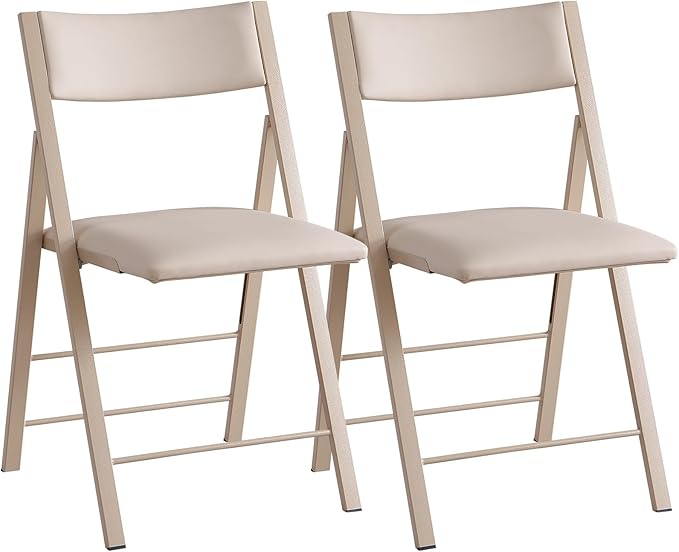 Folding Chairs with Cushion 2 Pack - Heavy Duty Steel Frame Foldable Dining Chairs, Waterproof Leather Indoor Outdoor Comfortable Folding Chairs for Home, Conference Rooms, Weddings, Events (Wood)