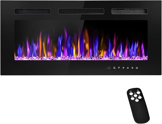36" Electric Fireplace Wall Mounted and Recessed