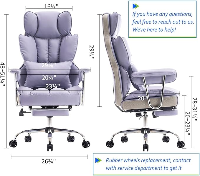 Efomao Big and Tall Office Chair 400LBS, Heavy Duty Executive Office Chair with Foot Rest, Home Office Desk Chairs, Purple Big Tall Computer Chairs