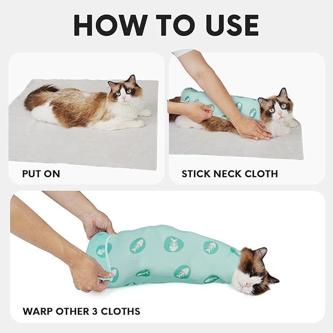 Cat Wrap for Cutting Nails, Self-Adhesive for Grooming, Anti-Scratch Cat Swaddle Wrap for Medicine, Nail Clipping, Teeth Brushing, Ear Cleaning