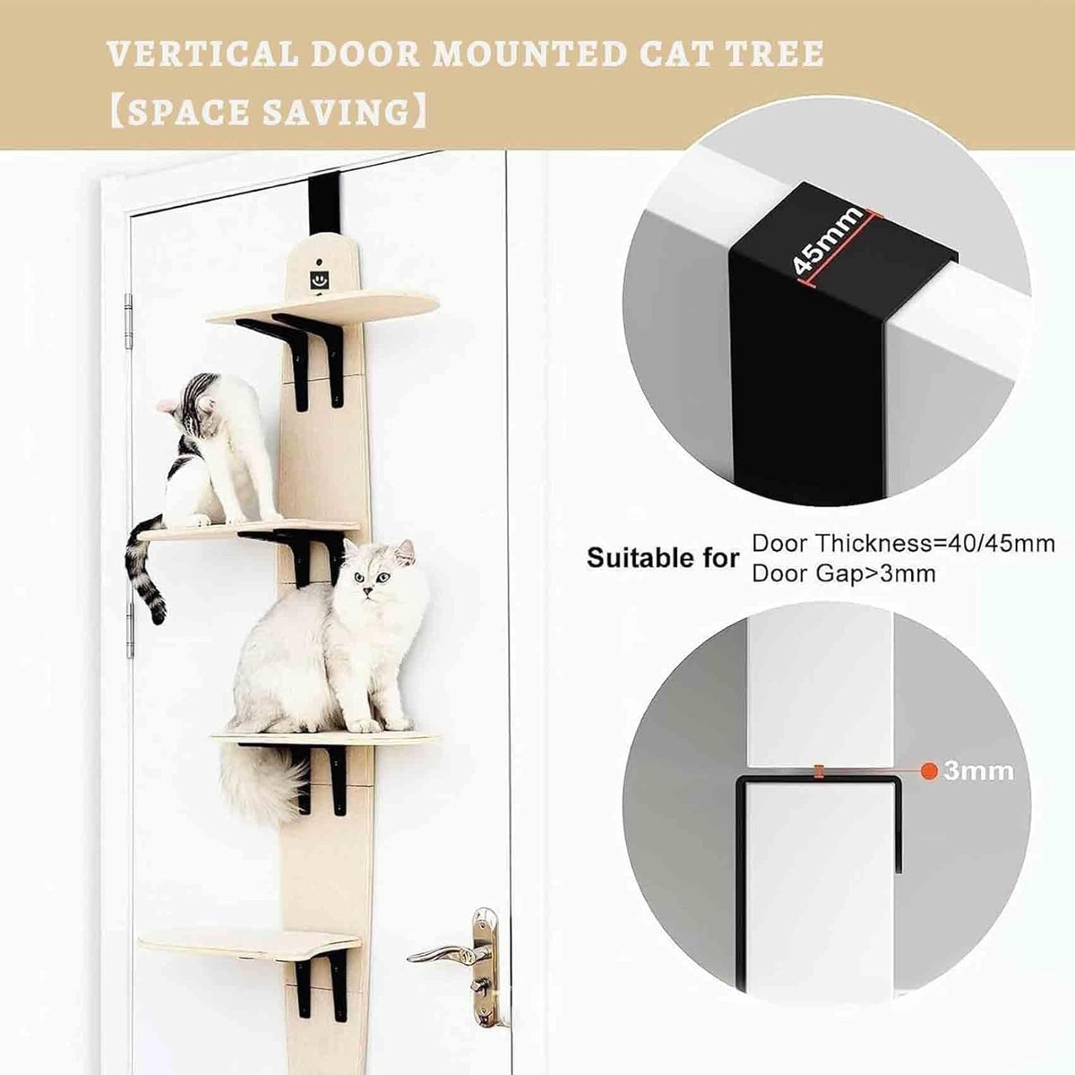 Door Hanging Cat Shelf, Multi Level Door Hanging Cat, Cat Tree Door Hanger Mounted Cat Shelves Cat Ladder, 4-Levels Over Door Cat Climber for Indoor Cats