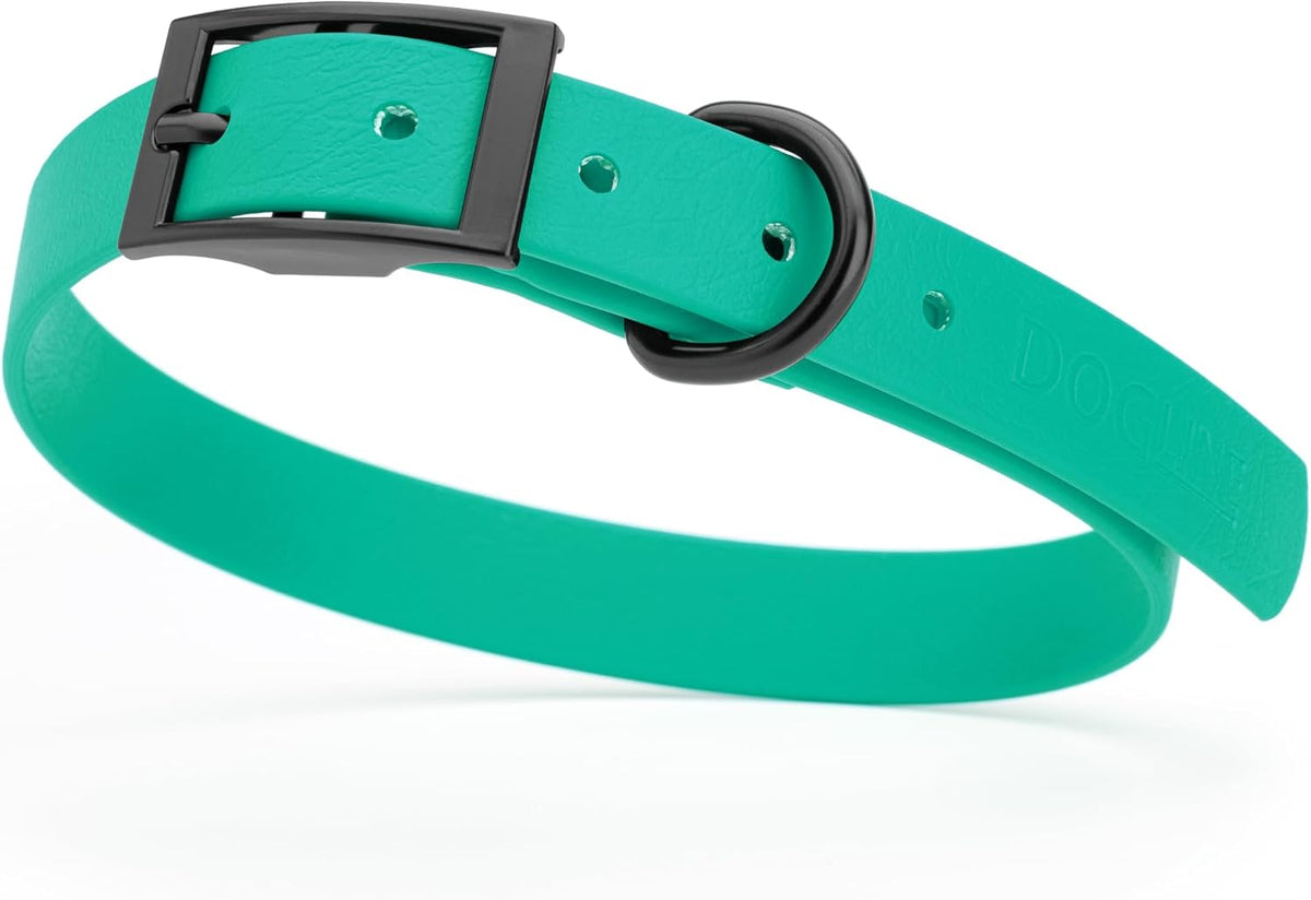 Dogline Biothane Waterproof Dog Collar Strong Coated Nylon Webbing with Black Hardware Odor- Proof for Easy Care Easy to Clean High Performance Fits Small Medium or Large Dogs, Teal