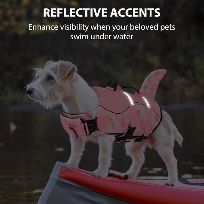 Dog Life Jacket High Flotation, Reflective Dog Life Vests for Swimming, Adjustable Dog Life Preserver Rescue Handle Spring Summer Pool for Small, Medium, Large Dogs (Pink Ice Cream,XL)