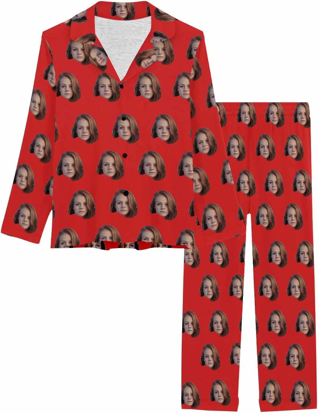 MyPupSocks Custom Face Pajamas for Women Set, Personalized Photo Long Sleepwear XS-XXL