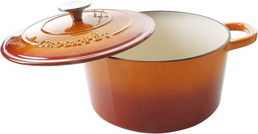 Crock-Pot Artisan 5-Quart Round Enameled Cast Iron Dutch Oven – Sunset Orange