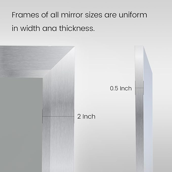 Amorho Bathroom Mirror, 48x40 Inch Silver Thick Metal Framed Wall Mirrors