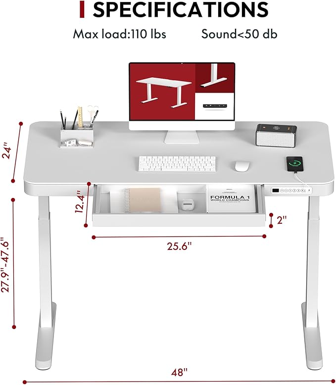 SANODESK Standing Desk with Drawer, Electric Height Adjustable Home Office Desk