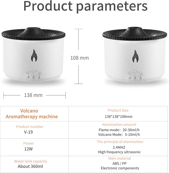 BOHOFAM Aroma Essential Oil Diffuser 360 ML, Volcano and Flame