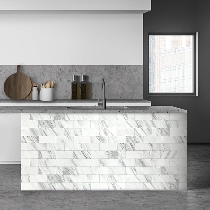 AULIGET 100-Piece White Marble Look Peel and Stick Backsplash Wall Tiles