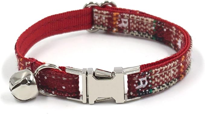 Personalized Cat Collar with Bells,Velvet Customized Small Cat Collar with Name Tag,Pet Collar with Name Phone Number Engraved ID Tags for Boy and Girl Kitten Cats (Khaki Christmas cat Collar)