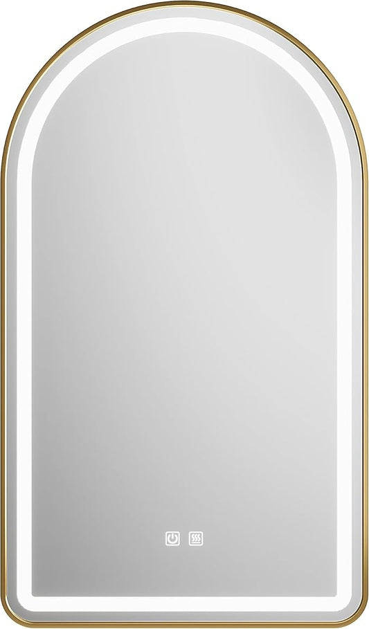 30x40 inch Gold Tempered Glass LED Arched Mirror
