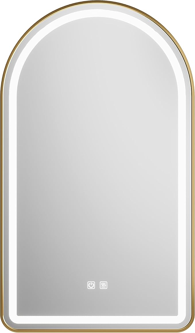 24x36 inch Gold Tempered Glass LED Arched Mirror