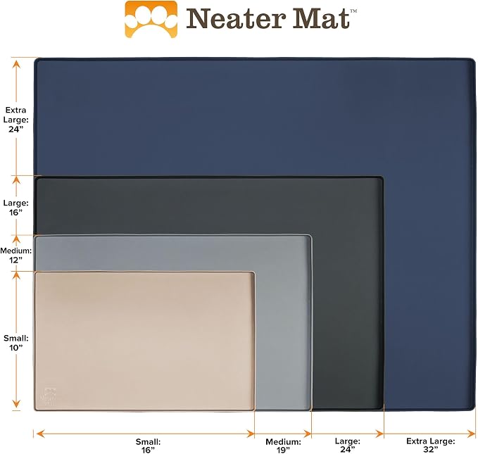 Neater Pet Brands Neater Mat Pet Mats for Food and Water, Cat & Dog Bowl Mat Waterproof Silicone, Feeding Tray, Dog Food Mats for Floors, Placemat w/Raised Edge for Under Bowls, 24" x 16", Light Gray