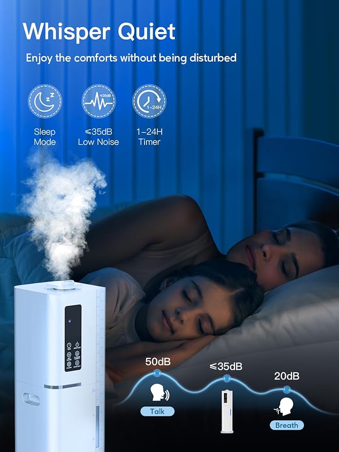 Zeova 10L/2.64Gal Humidifiers for Bedroom, Top Fill Quiet Ultrasonic Cool Mist