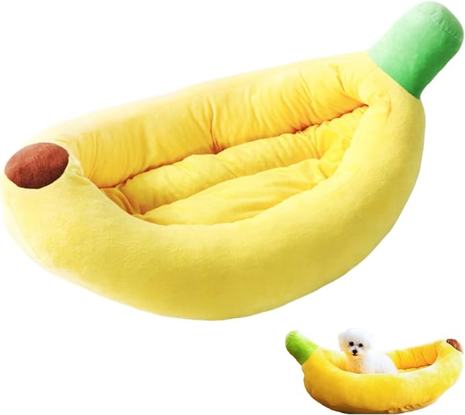 Banana Pet Bed for Small Dogs and Cats, Cozy Enclosed Calming Cave Bed with Removable Plush Cushion for Indoor Kittens Puppies Small Pets (Banana Bed, X-Large)