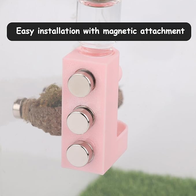 Small Animal Water Feeder, Magnetic Hanging Feeder & Hidden Cave - Accessories for Jumping Spiders, Wolf Spiders, Mantises, Arboreal Animals & Other Small Creatures - 5ML Capacity (Red)
