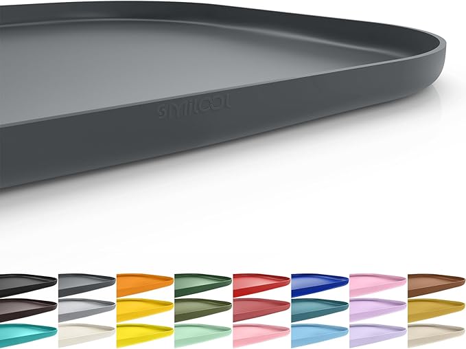 SMILOOL Waterproof Silicone Pet Food Mat with Raised Edge for Dog & Cat | 22" x 14" Non-Slip Pet Feeding Mats with Lip for Food & Water Bowl, Food Grade, Easy Cleaning, Dark Gray