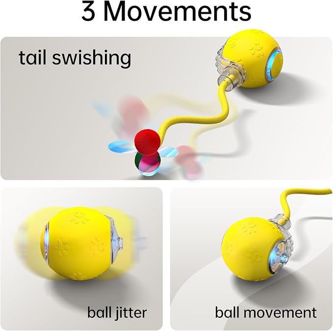Interactive Cat Toys for Indoor Cats - Kitten Toy with Speedy Tail 2.0, Automatic Cat Toys for Bored Indoor Adult Cats, Motion-Activated, 2025 New Upgraded, USB Rechargeable (Yellow)