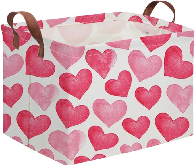 Rectangular Pink Valentine's Day Gift Basket,Cbasket,Pink gift baskets,Love Heart Room Decor for Home,Shelf Baskets(Big pink heart)