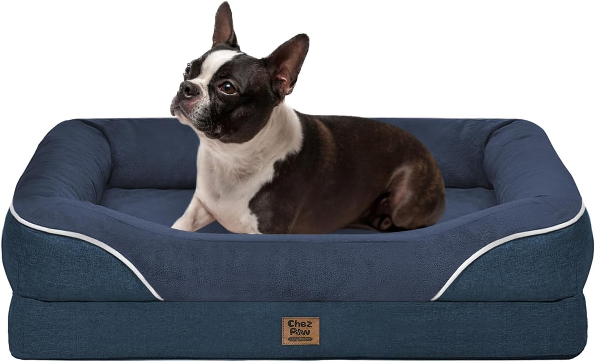 Orthopedic Washable Large Dog Bed - Egg Foam Dog Beds for Large and Medium Dogs Big Pet Beds with Removable Washable Cover and Bolster for Extra Large Dogs