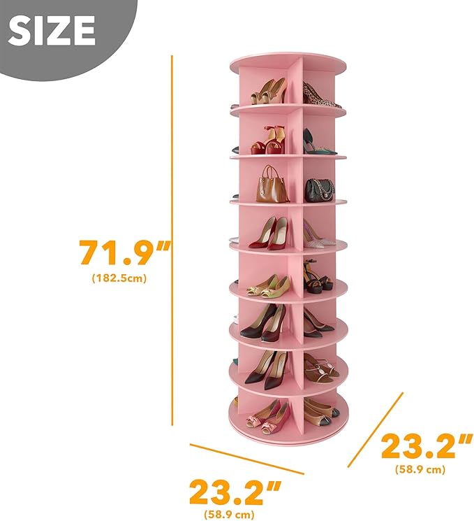SpaceAid 8 Tier Rotating Shoe Rack Tower, Spinning Shoe Display Lazy Susan