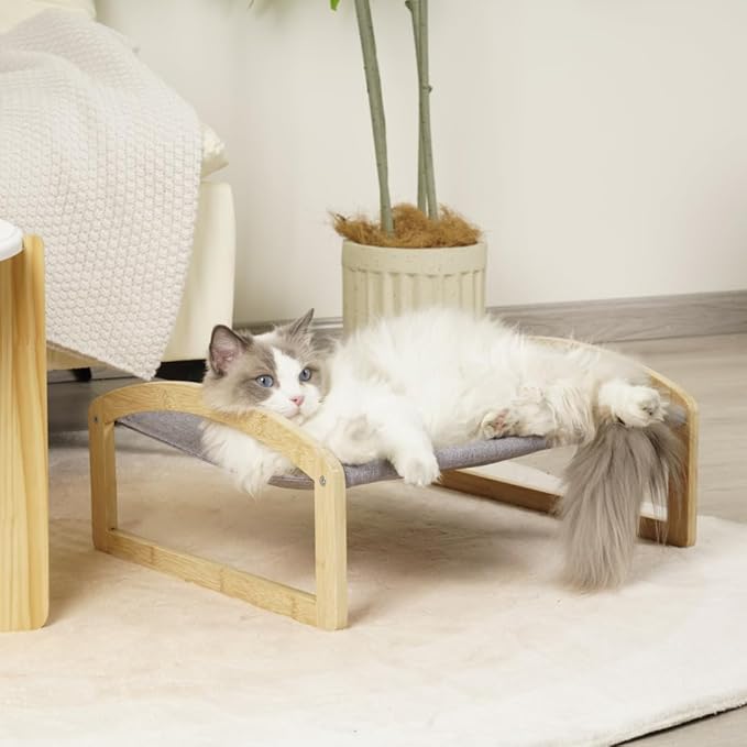 7 Ruby Road Elevated Cat Bed Cot with 2 Washable Covers, Wooden Cat Hammock Bed Chair, Modern Raised Pet Beds & Furniture for Indoor and Large Cats, Kitten, Dog, Puppy and Small Dogs