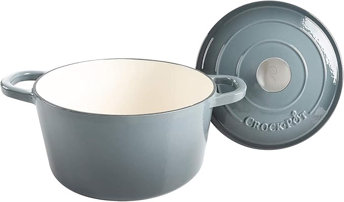 Crock Pot Artisan 5-Quart Round Enameled Cast Iron Dutch Oven – Slate Gray