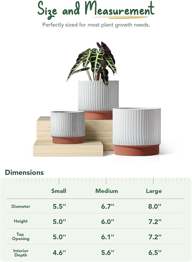 LE TAUCI Ceramic Pots for Plants, 8+6.7+5.5 Inch Plant Pots Indoor, Flower Pot with Drainage Holes, Medium Cylinder Planters for Indoor House Plants, Set of 3, Reactive Glaze White