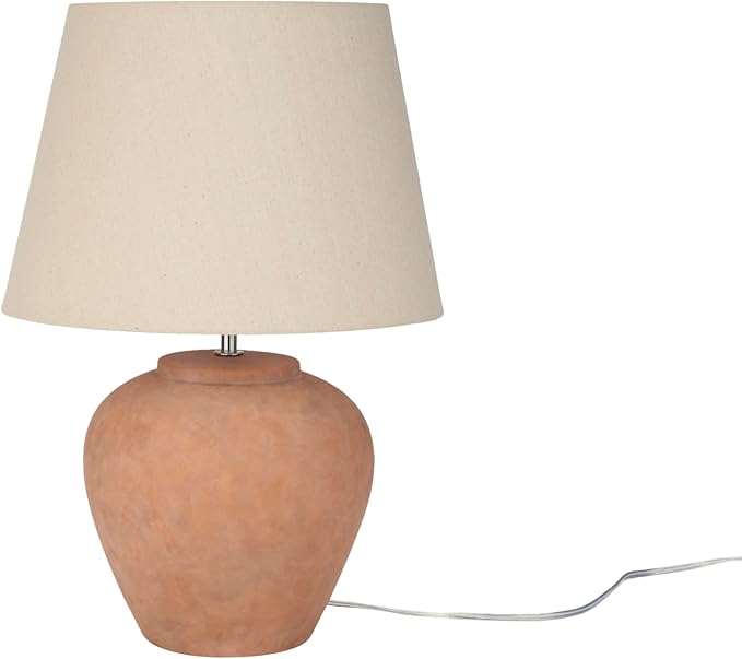 Nourison Home 20" Rustic Terracotta Ceramic Pot Table Lamp for Bedroom, Living Room, Console, Entryway