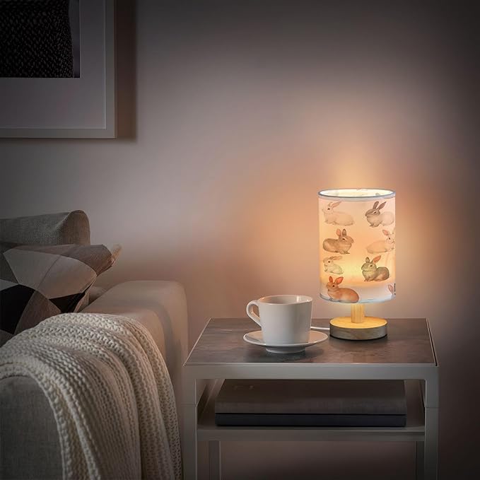Rabbits LED Table Lamp for Bedroom Bedside Lamp with USB Charging Ports Decor Nightstand for Living Room Reading Dorm Desk Home Office