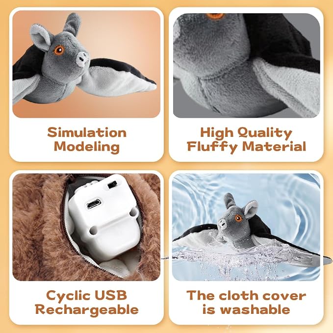 Flying Bat Dog Toy, Interactive Flying Bat Toy for Dogs with Flapping Wings, Chirping Sounds, USB Rechargeable, Touch Activated, Hanging or Floor Toy for Dogs, Puppies and Cats to Reduce Boredom，2 PCS